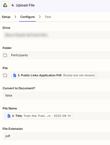 Automatización con Zapier: subir el certificado de capacitación para crear un PDF.