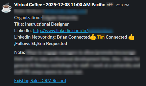 Notificación de Slack creada por un sistema de automatización para pequeñas empresas