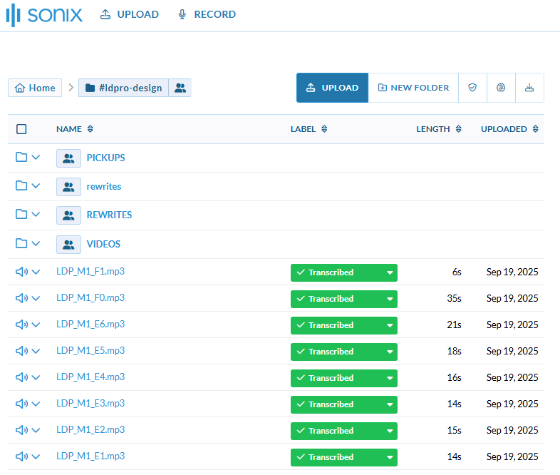 Interfaz Sonix.ai para transcripción de audio y vídeo