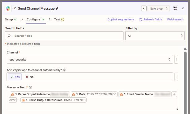 Configurar mensajes de Slack en Zapier