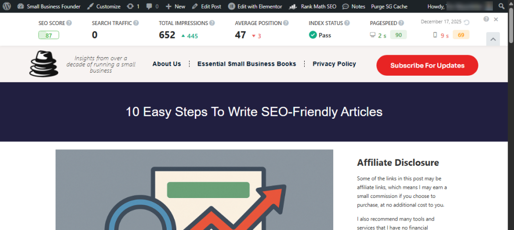 Rank Math SEO - Barra de estadísticas analíticas
