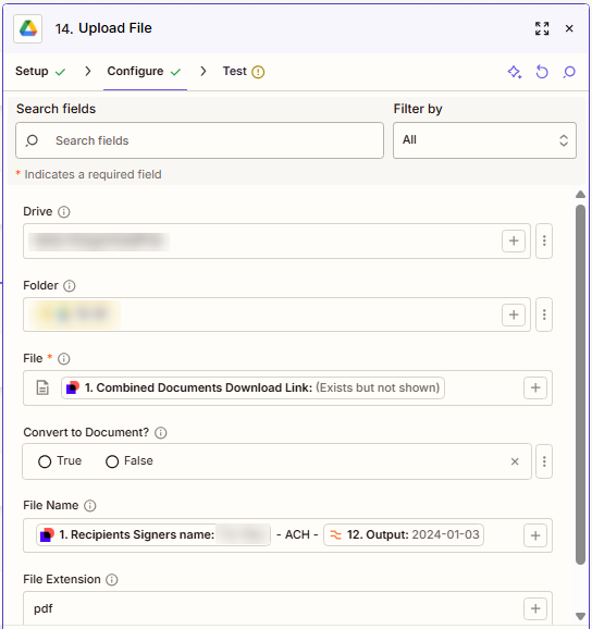 Configurar el archivo de documentos en Zapier